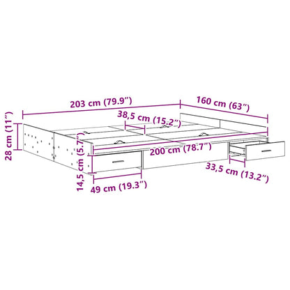 vidaXL Storage Bed Frame Smoked Oak 160 x 200 cm Engineered Wood