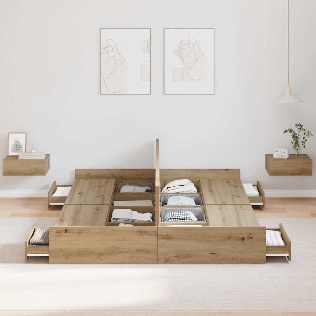 vidaXL Storage Bed Frame Artisan Oak 160 x 200 cm Engineered Wood