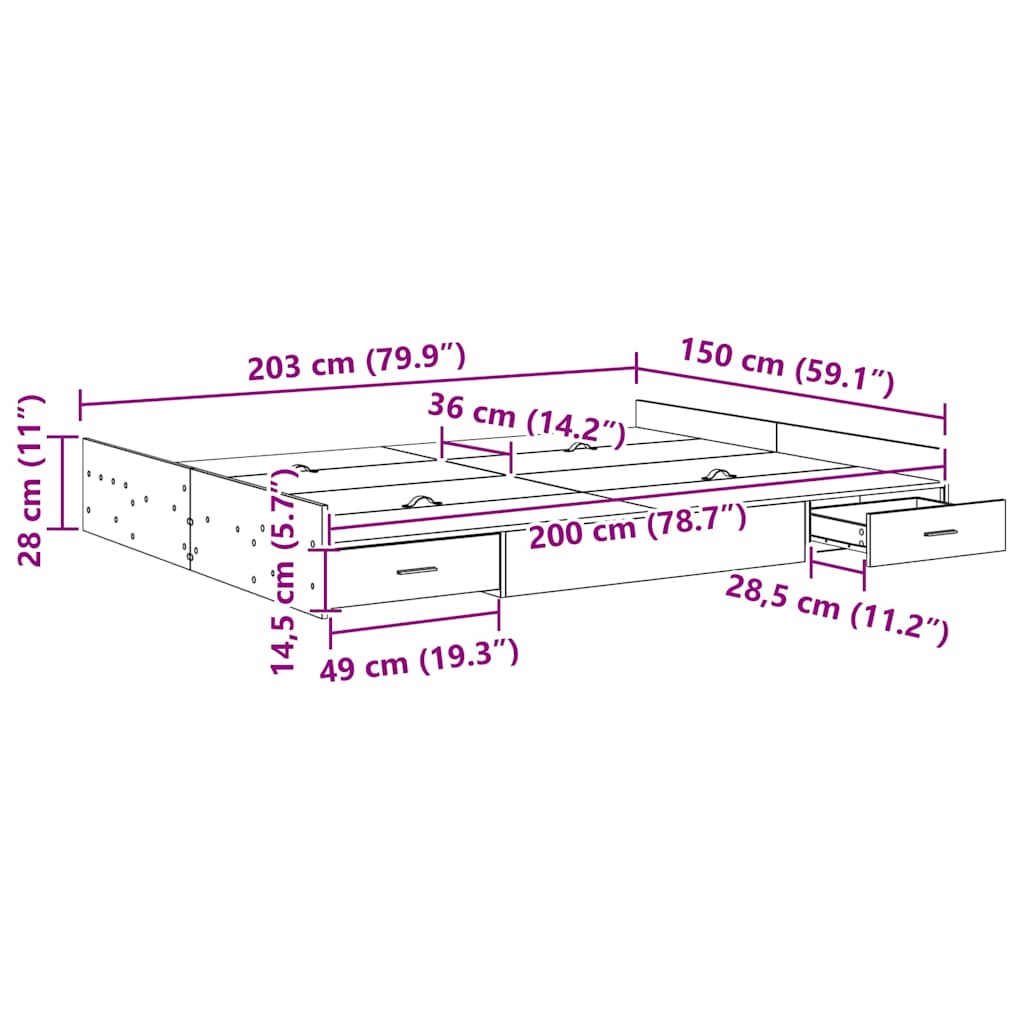 vidaXL Storage Bed Frame Concrete Grey 150 x 200 cm Engineered Wood