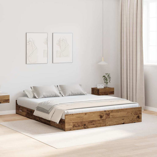 vidaXL Storage Bed Frame Old Wood 150 x 200 cm Engineered Wood