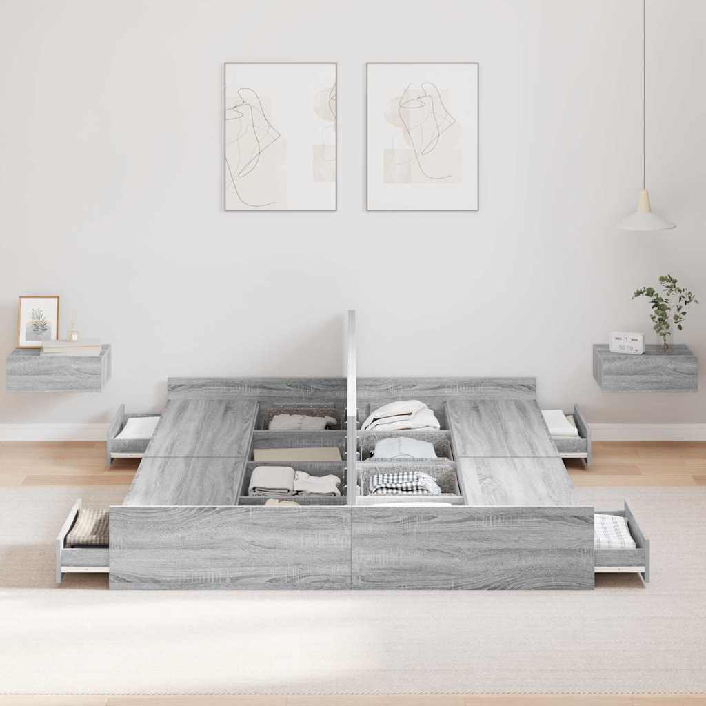 vidaXL Storage Bed Frame Grey Sonoma 140 x 200 cm Engineered Wood