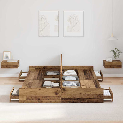 vidaXL Storage Bed Frame Old Wood 140 x 200 cm Engineered Wood