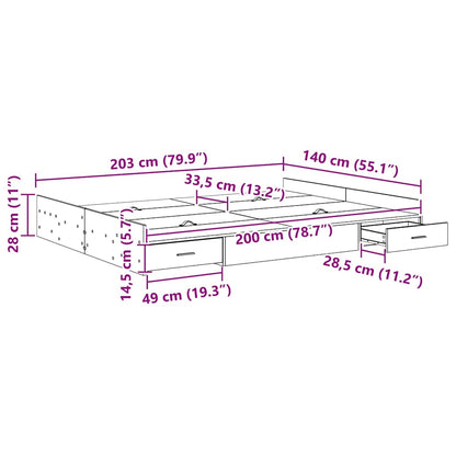 vidaXL Storage Bed Frame Old Wood 140 x 200 cm Engineered Wood