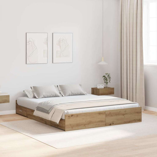 vidaXL Storage Bed Frame Artisan Oak 140 x 200 cm Engineered Wood