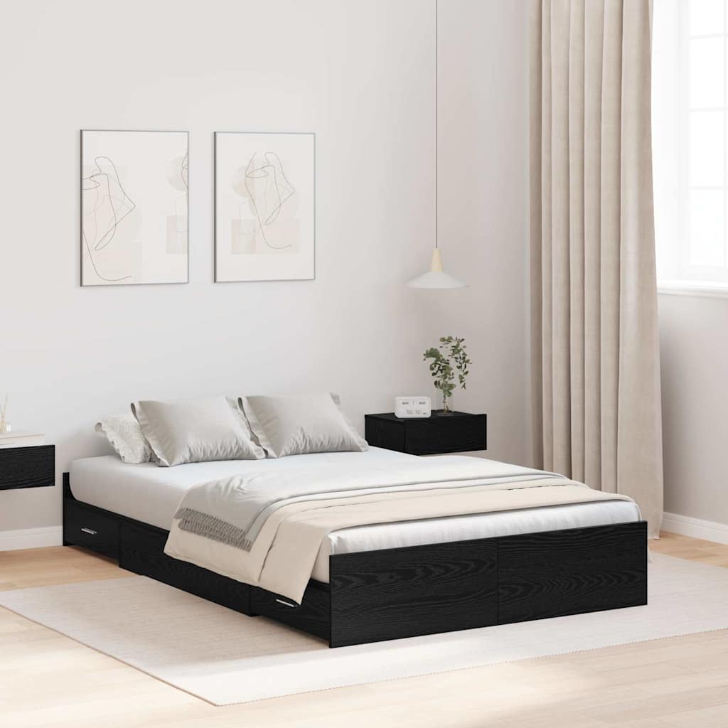 vidaXL Storage Bed Frame Black Oak 120 x 200 cm Engineered Wood