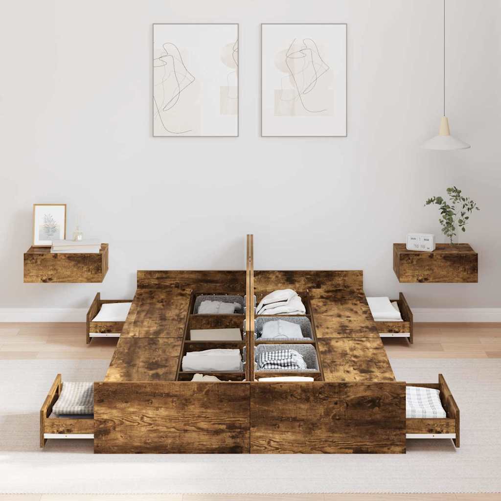 vidaXL Storage Bed Frame Smoked Oak 120 x 200 cm Engineered Wood