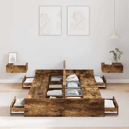 vidaXL Storage Bed Frame Smoked Oak 120 x 200 cm Engineered Wood