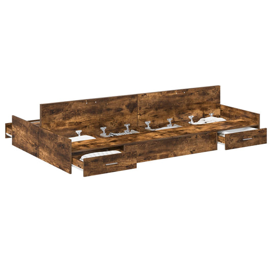 vidaXL Storage Bed Frame Smoked Oak 120 x 200 cm Engineered Wood