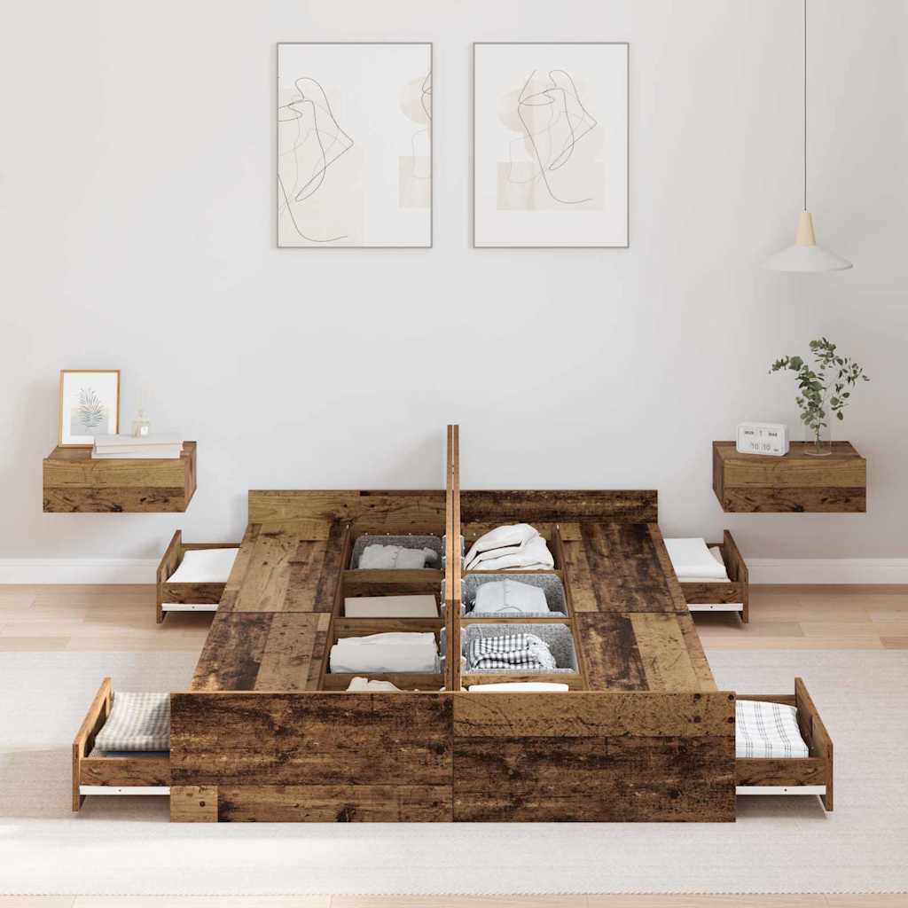 vidaXL Storage Bed Frame Old Wood 120 x 200 cm Engineered Wood