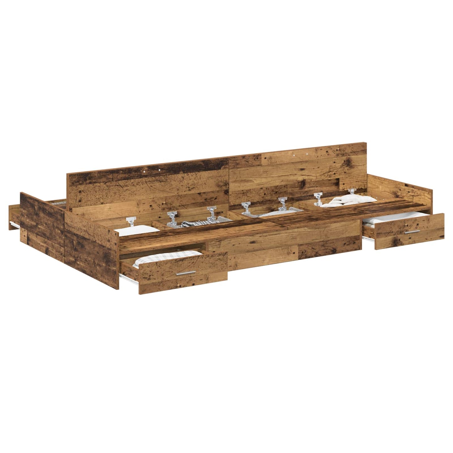 vidaXL Storage Bed Frame Old Wood 120 x 200 cm Engineered Wood