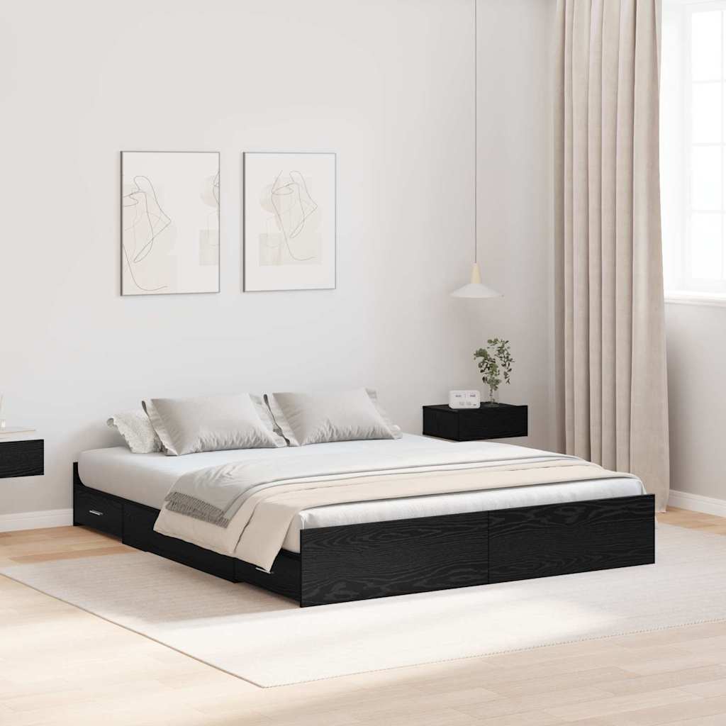 vidaXL Storage Bed Frame Black Oak 140 x 190 cm Engineered Wood