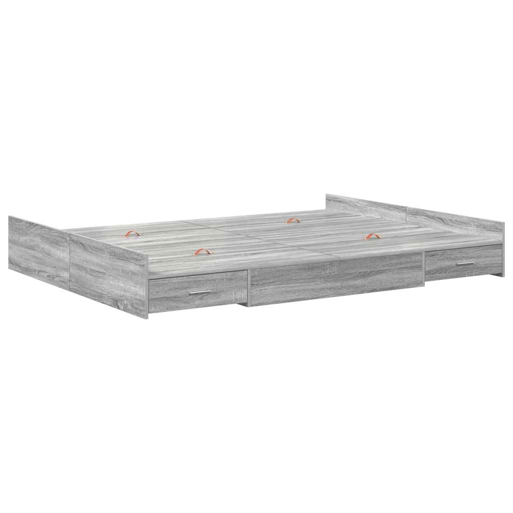 vidaXL Storage Bed Frame Grey Sonoma 140 x 190 cm Engineered Wood