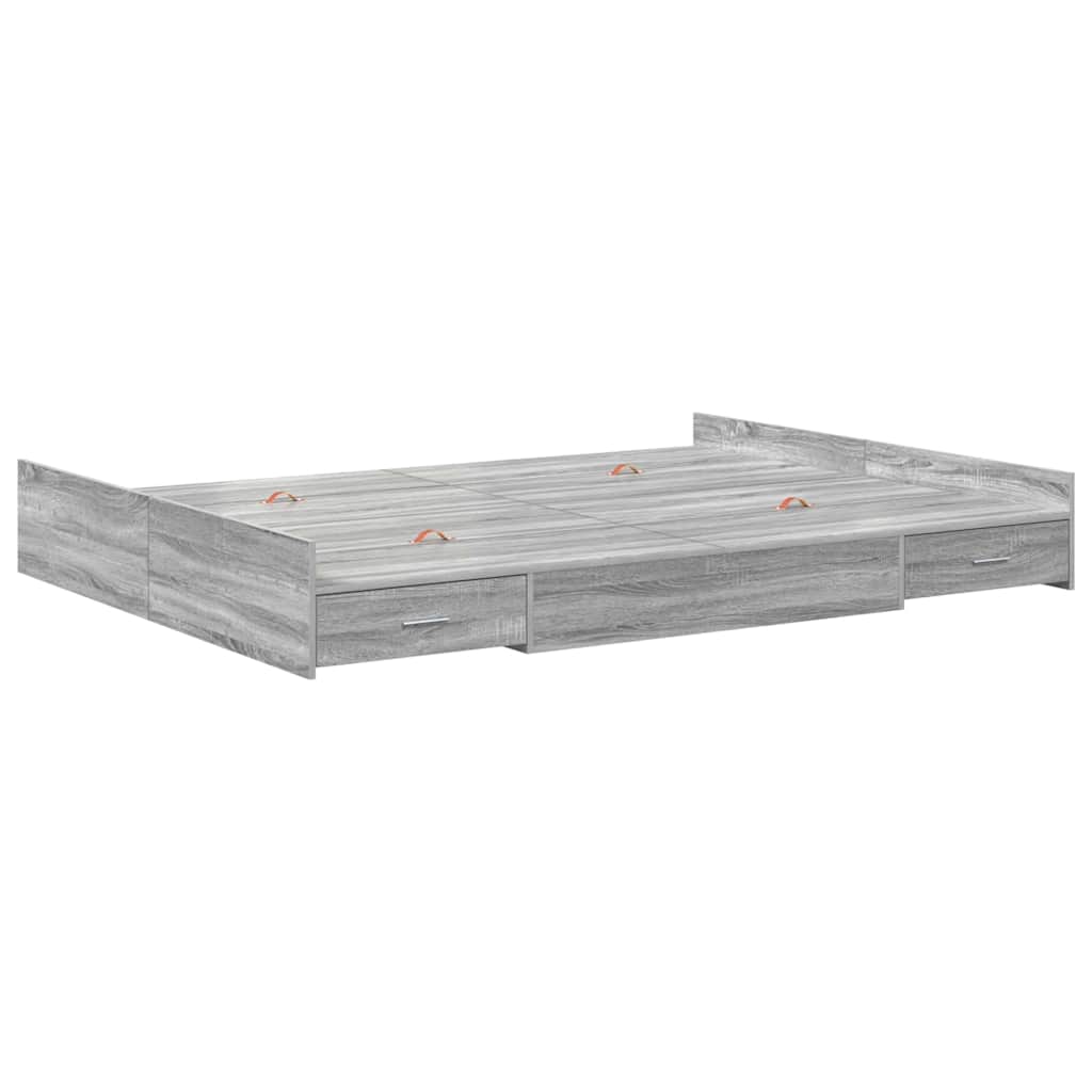 vidaXL Storage Bed Frame Grey Sonoma 140 x 190 cm Engineered Wood