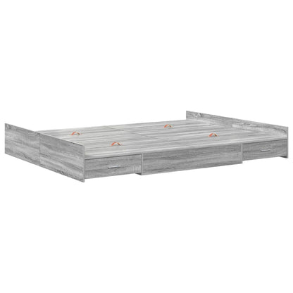 vidaXL Storage Bed Frame Grey Sonoma 140 x 190 cm Engineered Wood