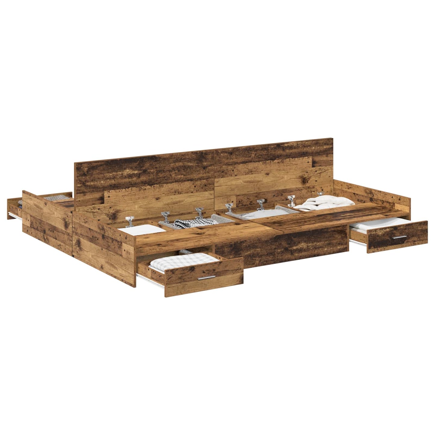 vidaXL Storage Bed Frame Old Wood 140 x 190 cm Engineered Wood