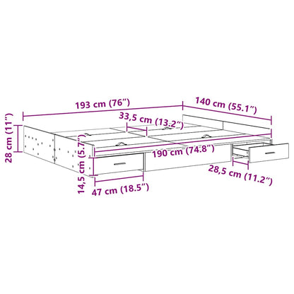 vidaXL Storage Bed Frame Old Wood 140 x 190 cm Engineered Wood