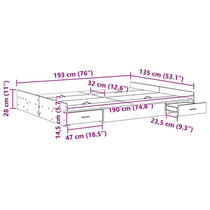 vidaXL Storage Bed Frame White 135 x 190 cm Engineered Wood
