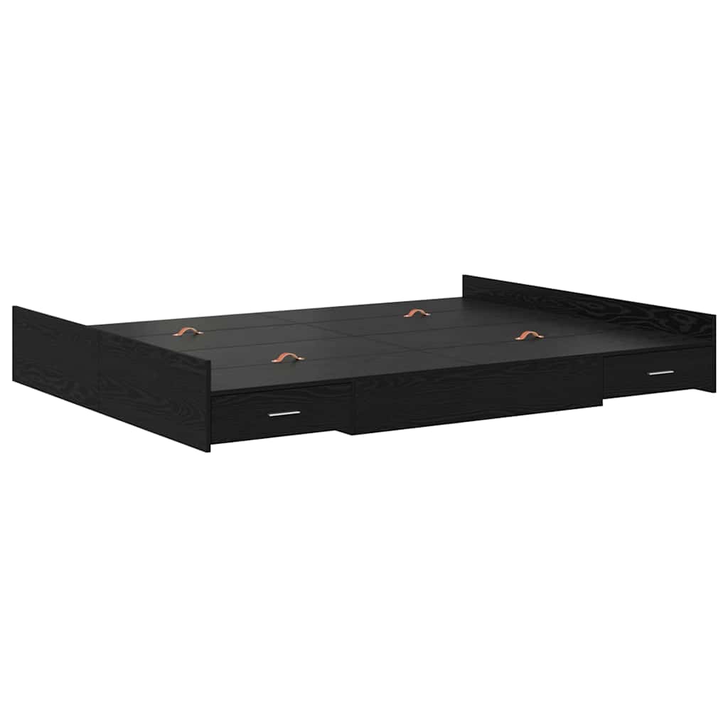 vidaXL Storage Bed Frame Black Oak 135 x 190 cm Engineered Wood
