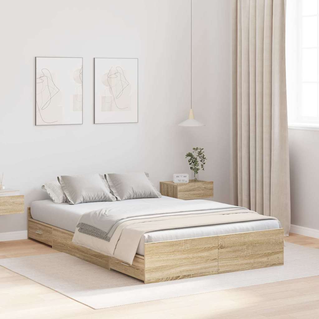 vidaXL Storage Bed Frame Sonoma Oak 120 x 190 cm Engineered Wood