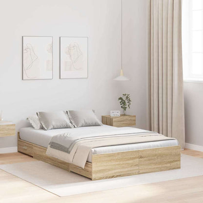 vidaXL Storage Bed Frame Sonoma Oak 120 x 190 cm Engineered Wood