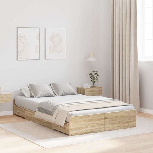 vidaXL Storage Bed Frame Sonoma Oak 120 x 190 cm Engineered Wood