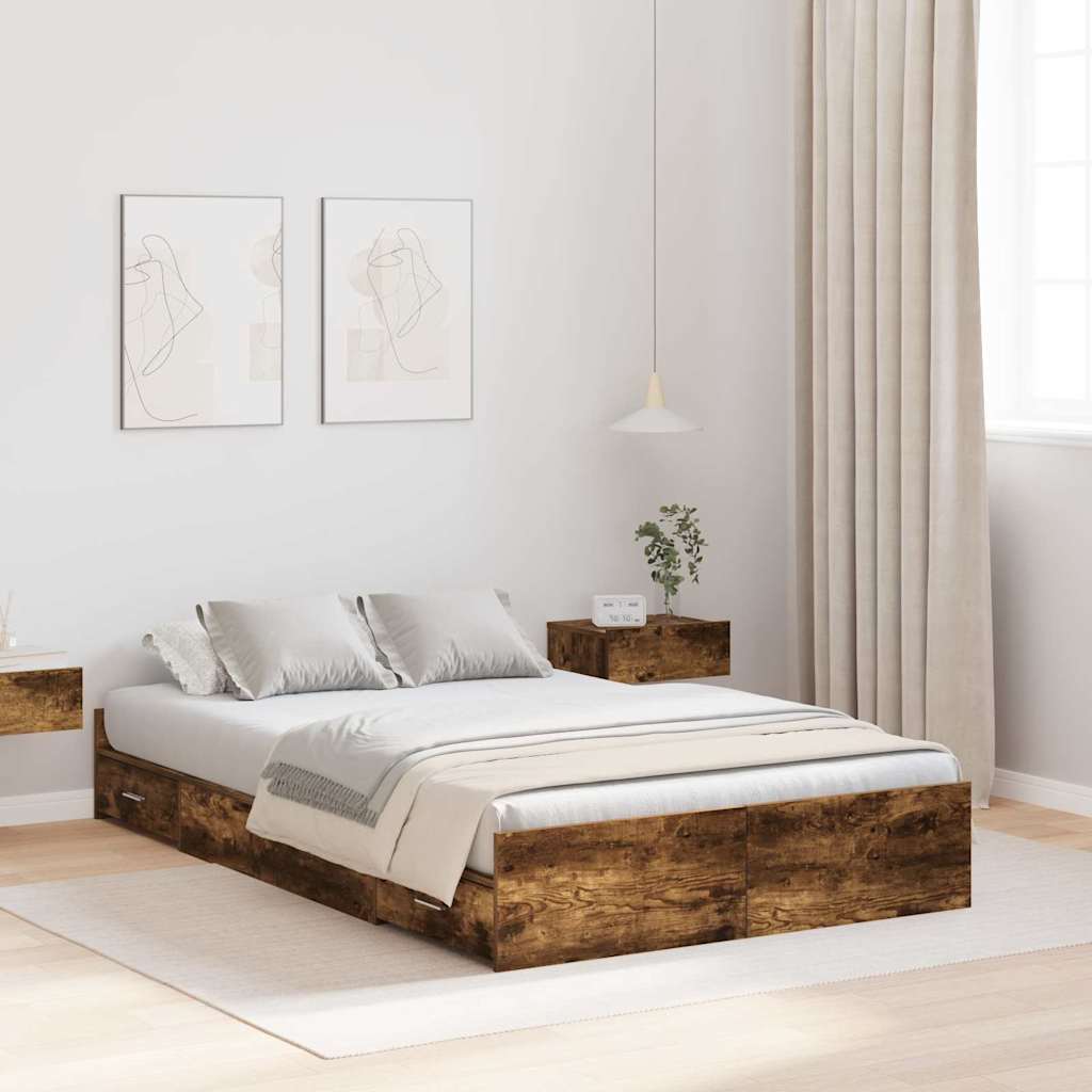 vidaXL Storage Bed Frame Smoked Oak 120 x 190 cm Engineered Wood