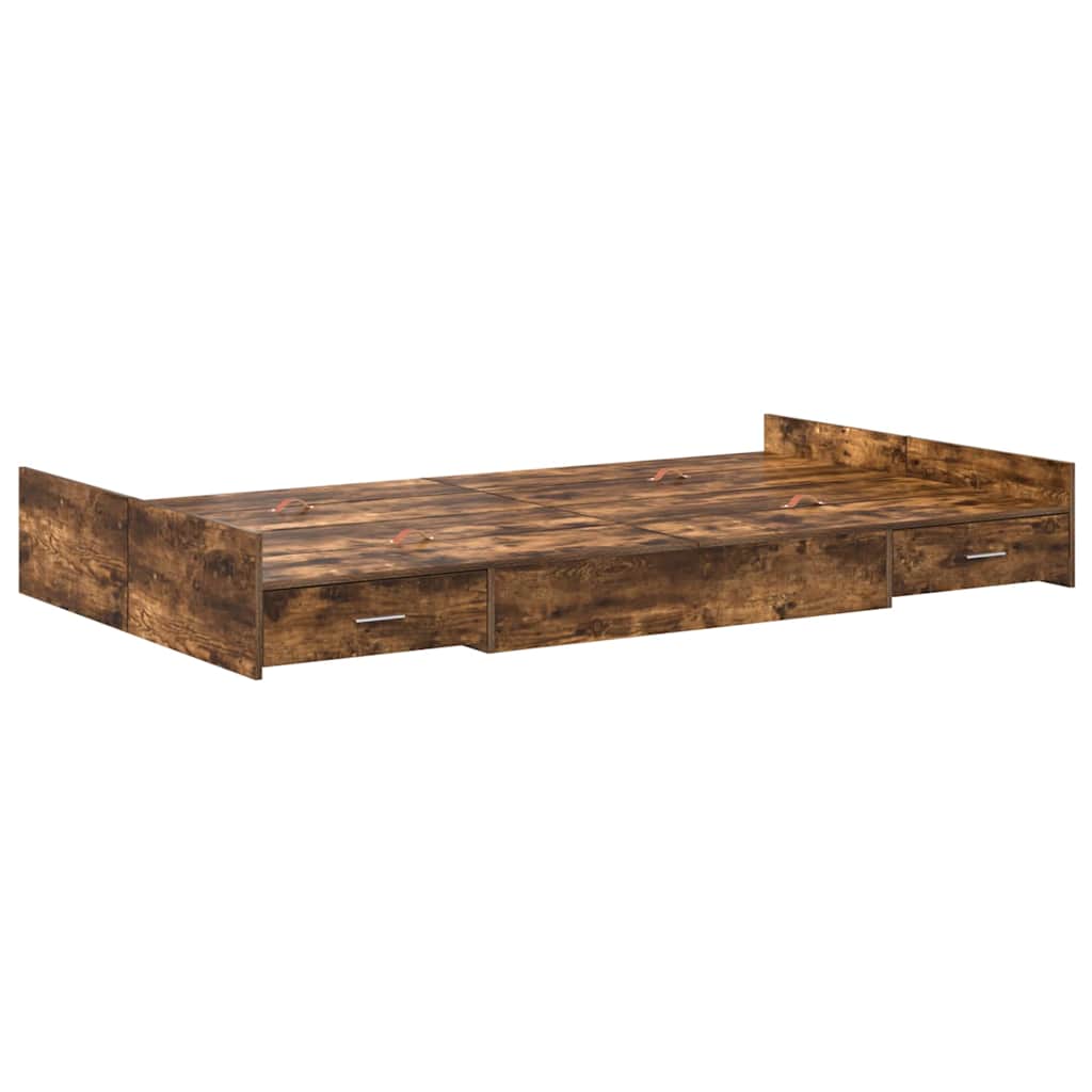 vidaXL Storage Bed Frame Smoked Oak 120 x 190 cm Engineered Wood