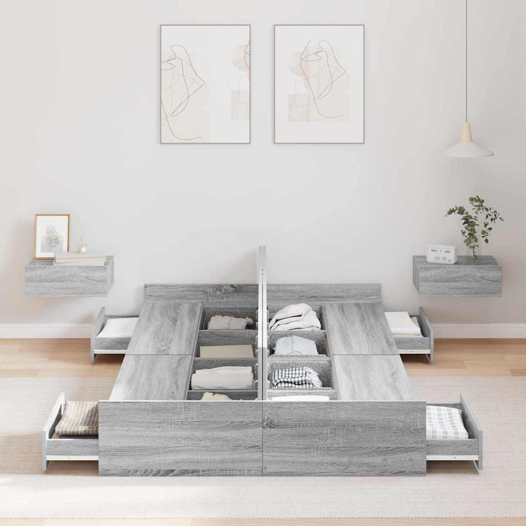 vidaXL Storage Bed Frame Grey Sonoma 120 x 190 cm Engineered Wood
