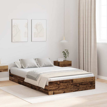 vidaXL Storage Bed Frame Old Wood 120 x 190 cm Engineered Wood