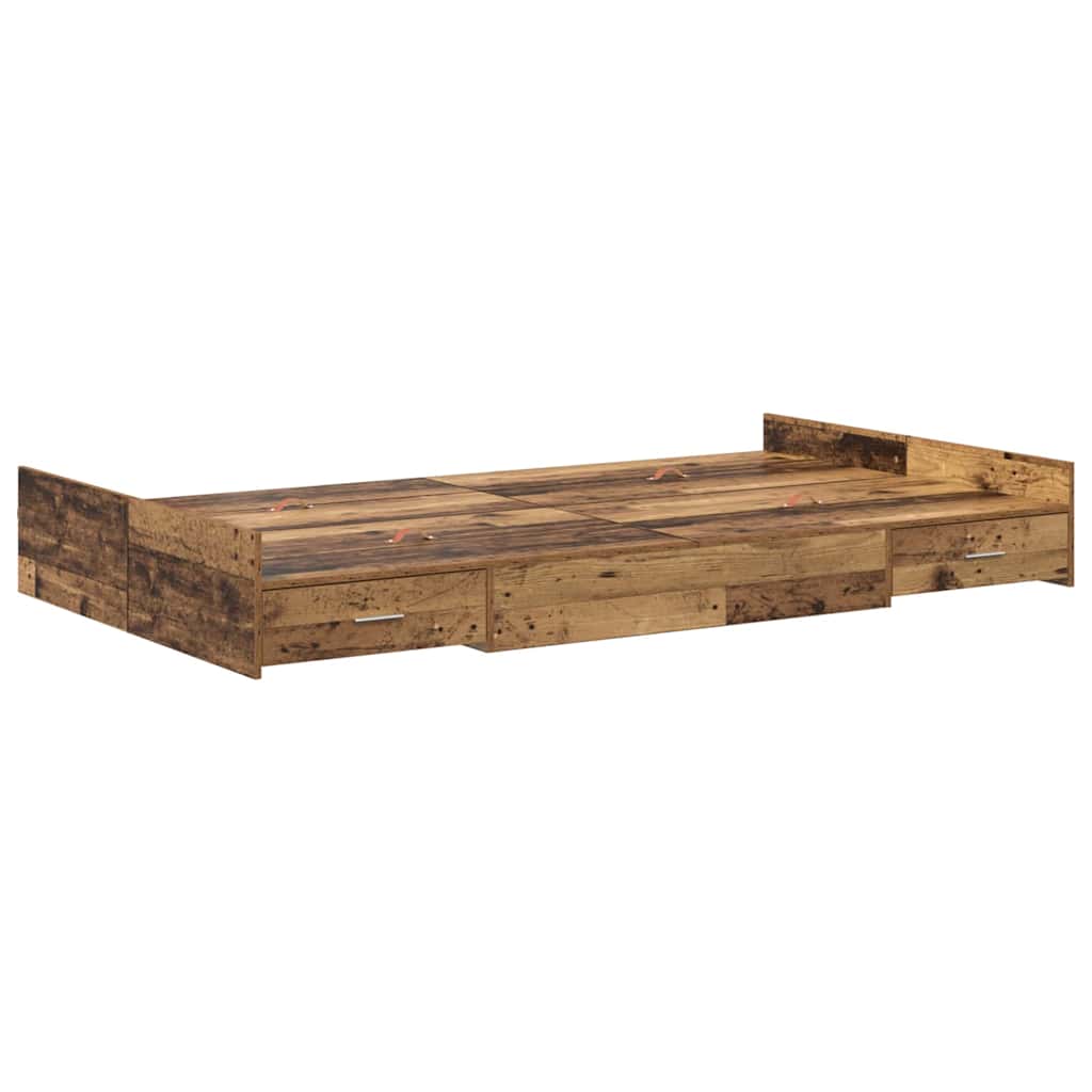 vidaXL Storage Bed Frame Old Wood 120 x 190 cm Engineered Wood