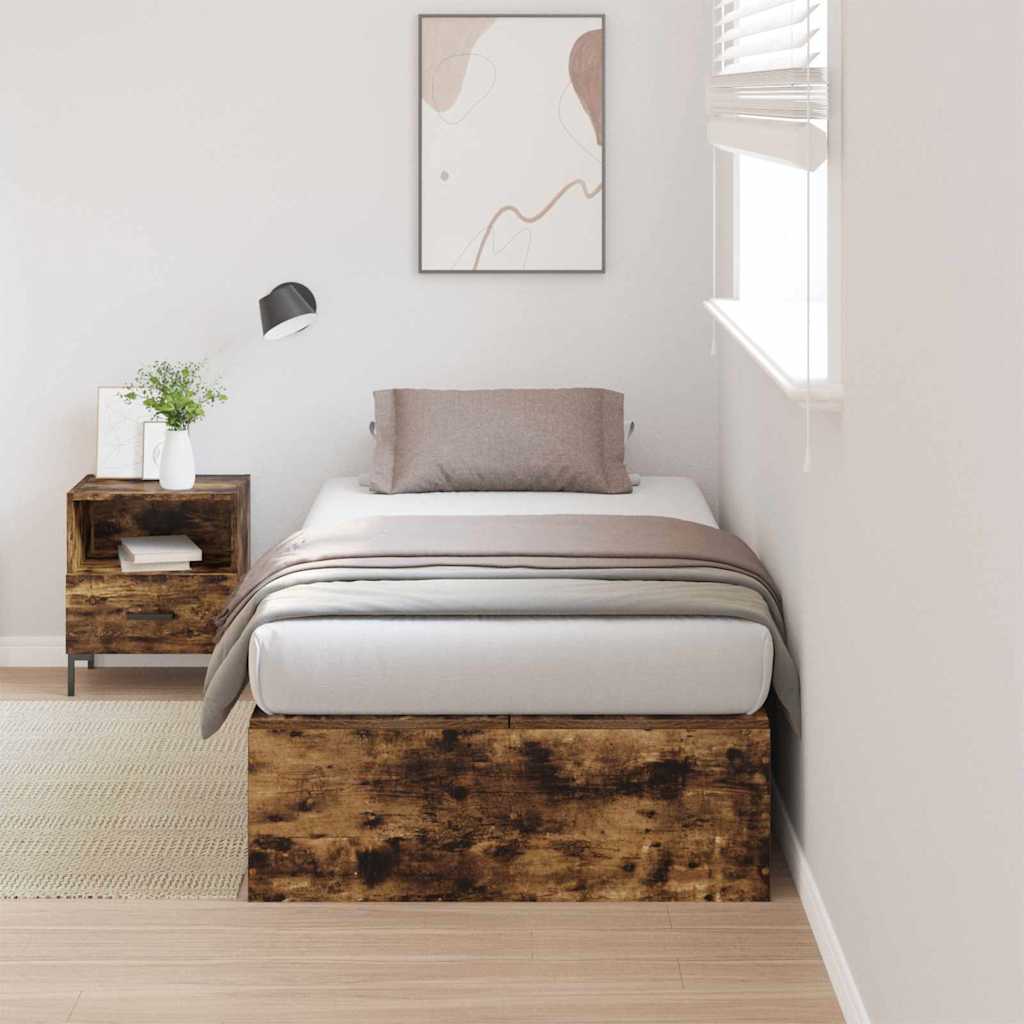 vidaXL Storage Bed Frame Smoked Oak 100 x 200 cm Engineered Wood