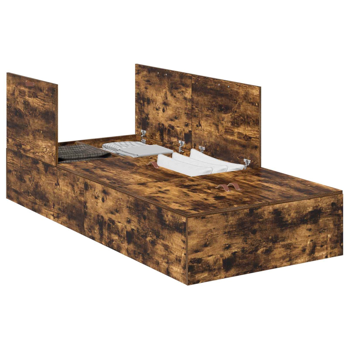 vidaXL Storage Bed Frame Smoked Oak 100 x 200 cm Engineered Wood