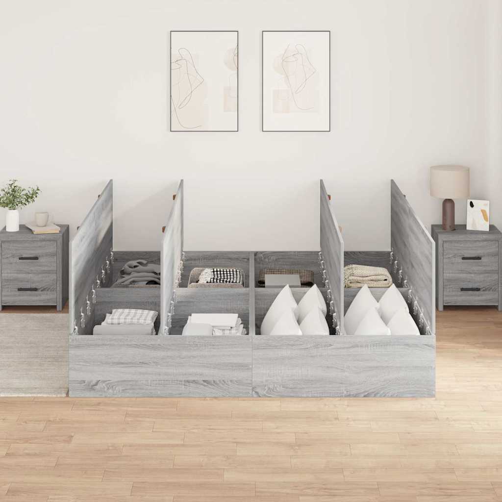 vidaXL Storage Bed Frame Grey Sonoma 200 x 200 cm Engineered Wood