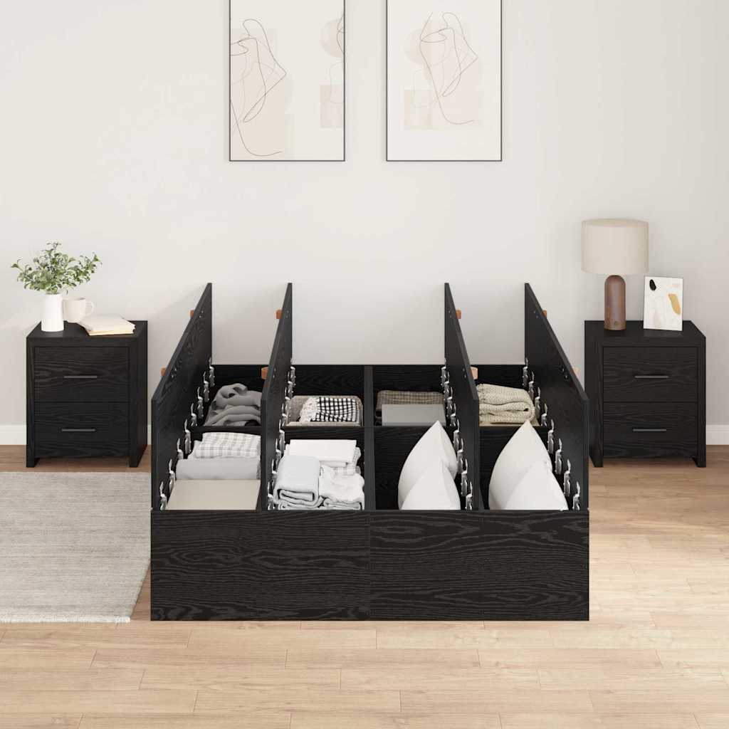 vidaXL Storage Bed Frame Black Oak 120 x 200 cm Engineered Wood