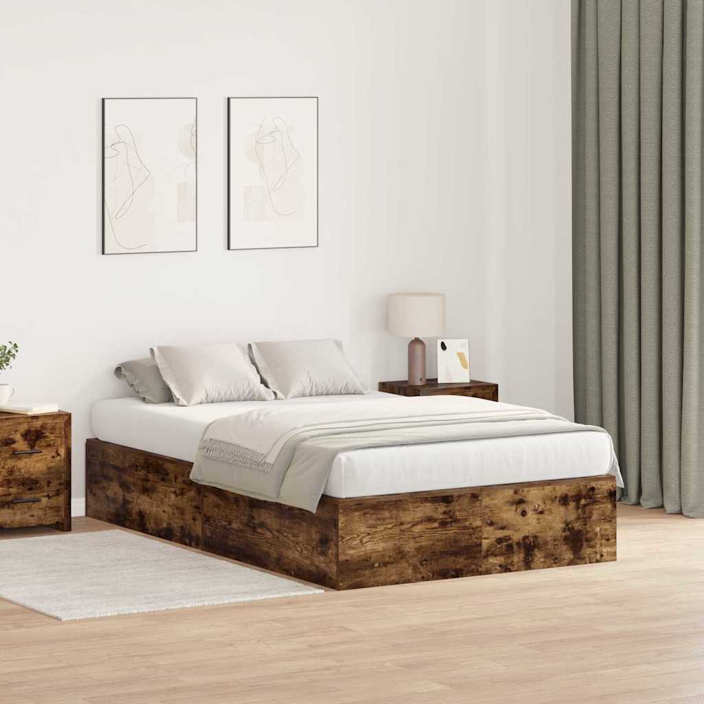 vidaXL Storage Bed Frame Smoked Oak 120 x 200 cm Engineered Wood