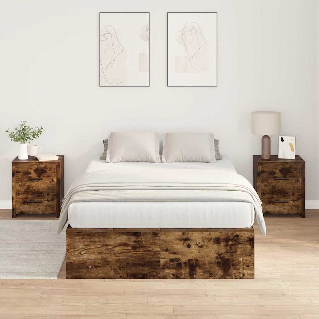 vidaXL Storage Bed Frame Smoked Oak 120 x 200 cm Engineered Wood