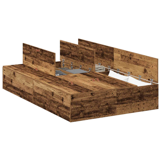 vidaXL Storage Bed Frame Old Wood 120 x 200 cm Engineered Wood