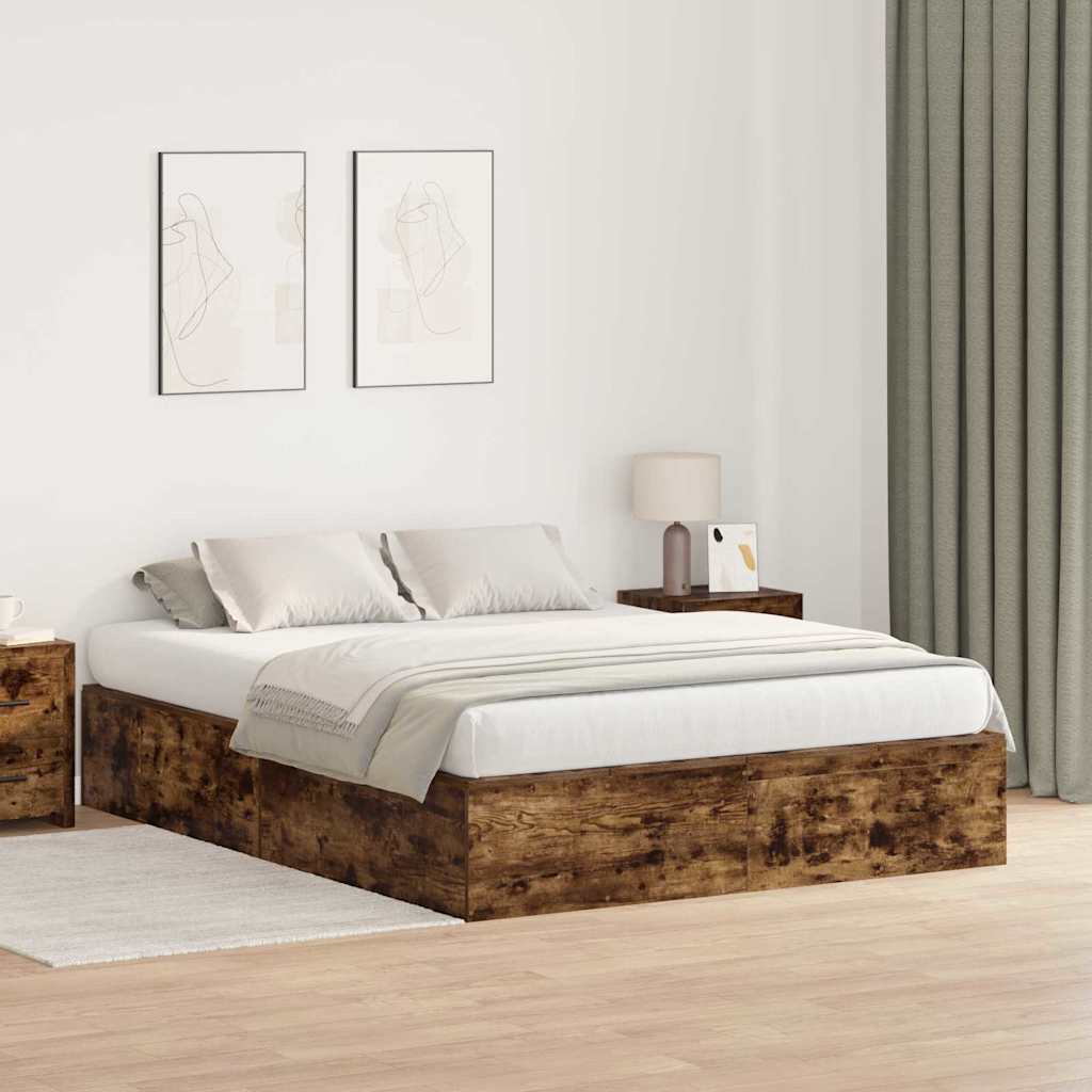vidaXL Storage Bed Frame Smoked Oak 150 x 200 cm Engineered Wood