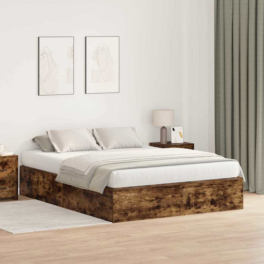 vidaXL Storage Bed Frame Smoked Oak 150 x 200 cm Engineered Wood