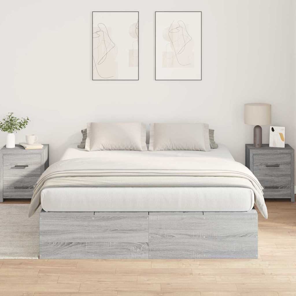 vidaXL Storage Bed Frame Grey Sonoma 150 x 200 cm Engineered Wood
