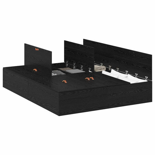 vidaXL Storage Bed Frame Black Oak 160 x 200 cm Engineered Wood