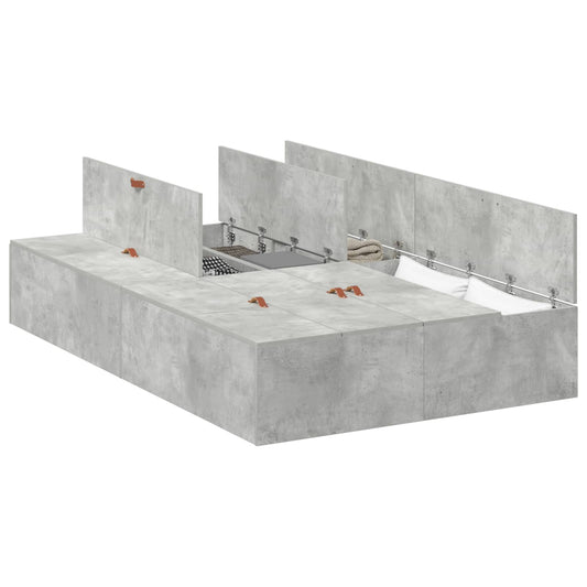 vidaXL Storage Bed Frame Concrete Grey 120 x 190 cm Engineered Wood