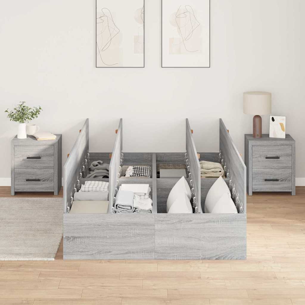 vidaXL Storage Bed Frame Grey Sonoma 120 x 190 cm Engineered Wood