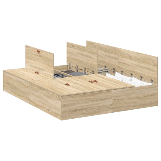 vidaXL Storage Bed Frame Sonoma Oak 140 x 190 cm Engineered Wood