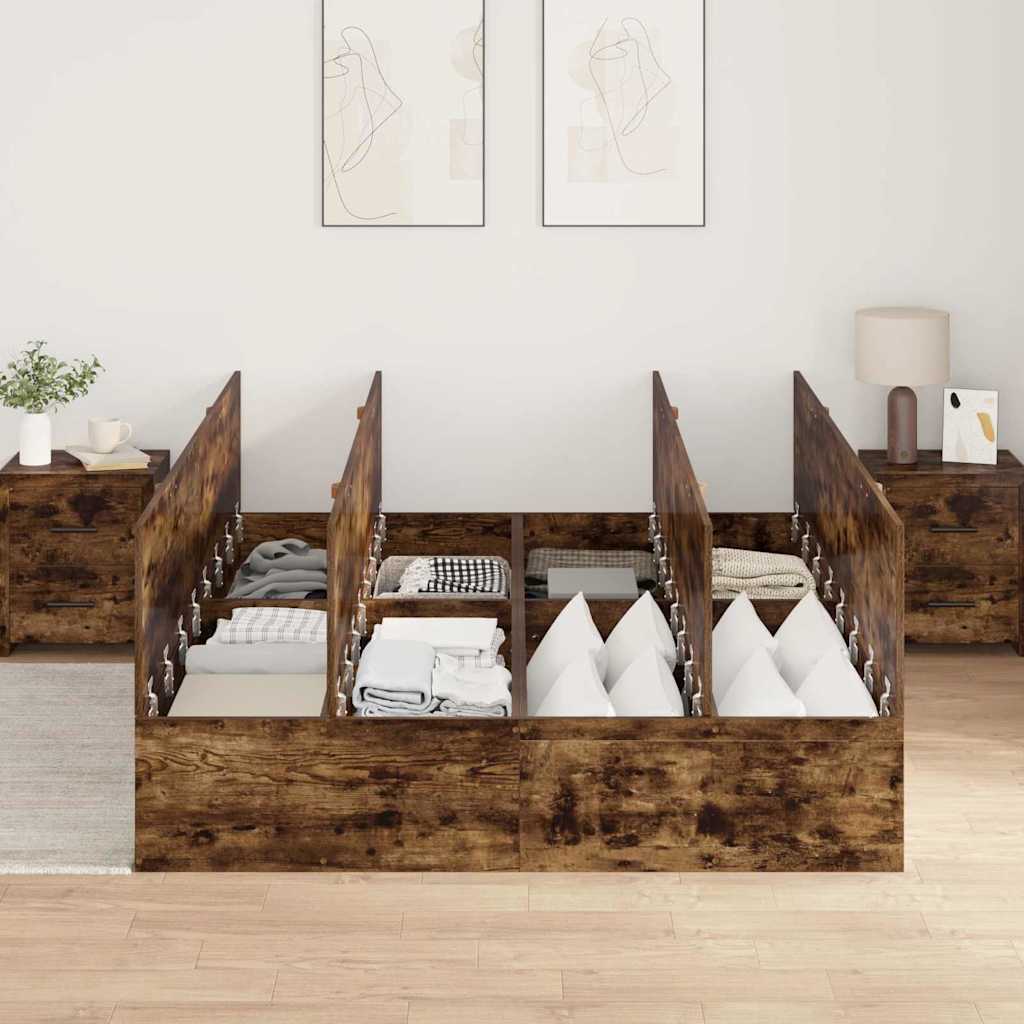 vidaXL Storage Bed Frame Smoked Oak 140 x 190 cm Engineered Wood