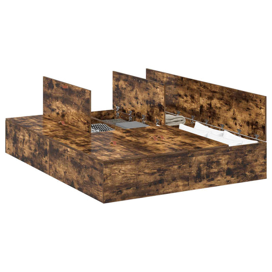 vidaXL Storage Bed Frame Smoked Oak 135 x 190 cm Engineered Wood