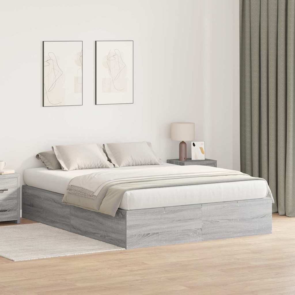 vidaXL Storage Bed Frame Grey Sonoma 135 x 190 cm Engineered Wood