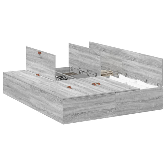 vidaXL Storage Bed Frame Grey Sonoma 135 x 190 cm Engineered Wood