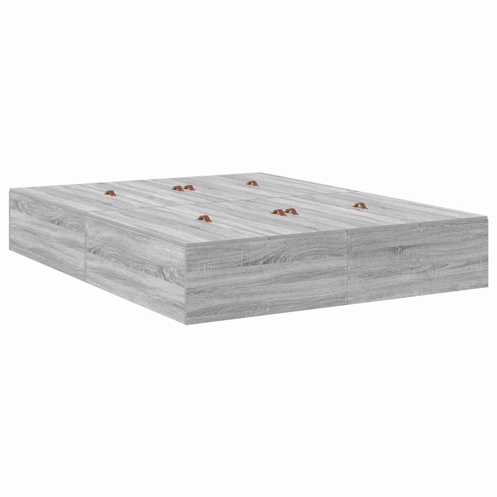 vidaXL Storage Bed Frame Grey Sonoma 135 x 190 cm Engineered Wood