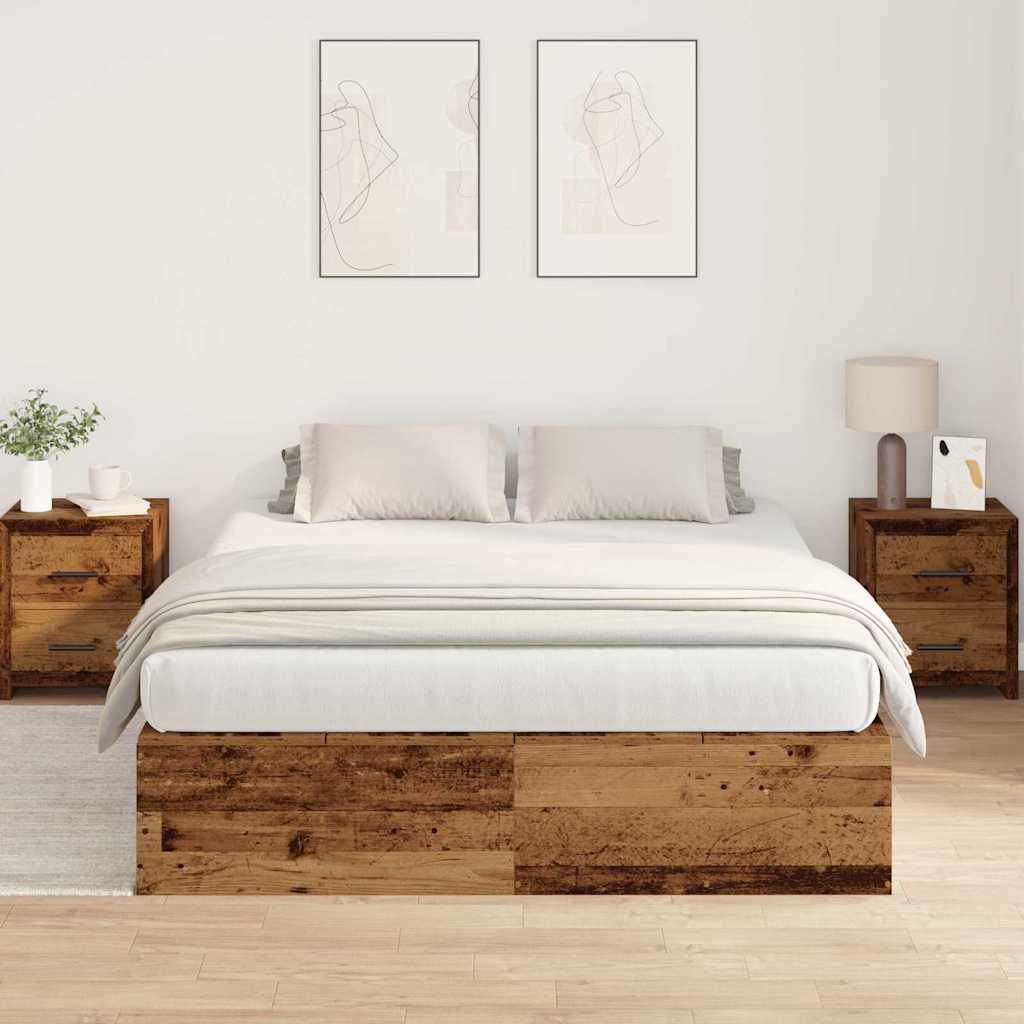 vidaXL Storage Bed Frame Old Wood 135 x 190 cm Engineered Wood